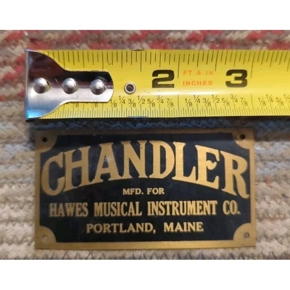 Vintage Brass Chandler Hawes Musical Instrument Co. Portland Maine Tag